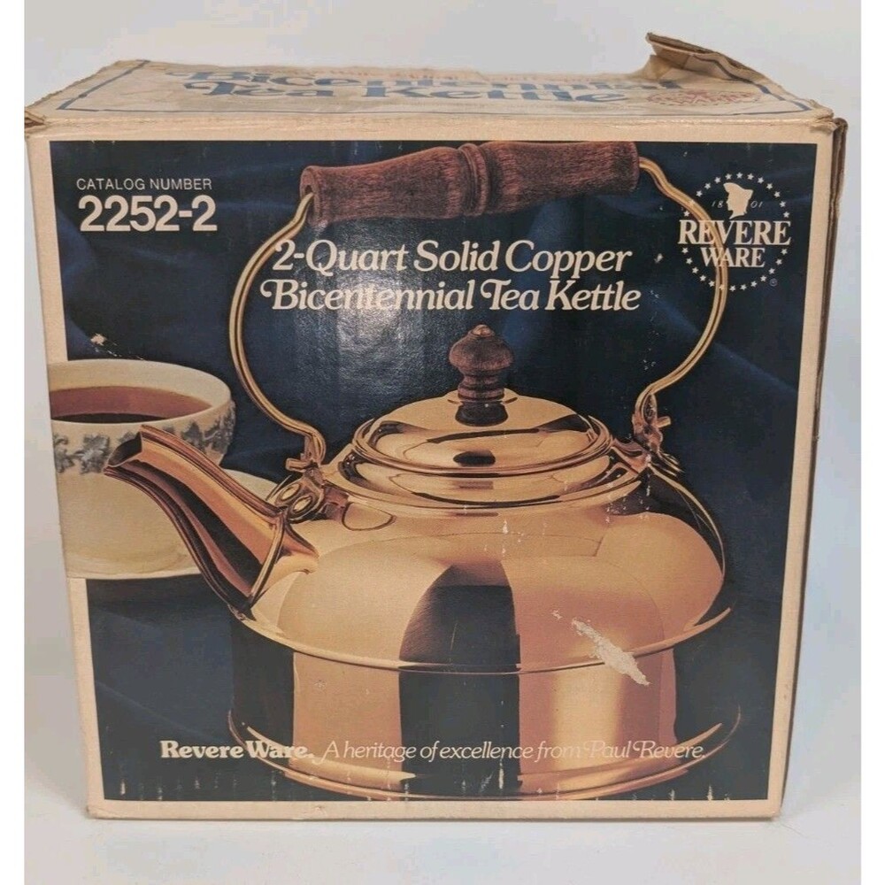 Vintage Revere Ware 1776-1976 Bicentennial 2 Qt Solid Copper Tea Kettle NOS Box
